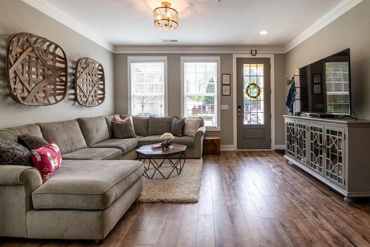 Spacious luxury vinyl plank flooring in a living room