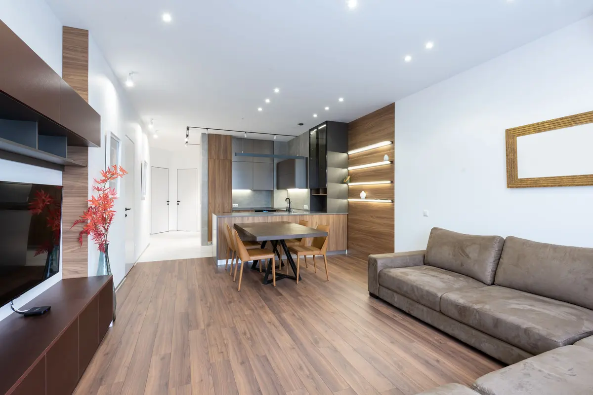 Contemporary kitchen flooring in an apartment
